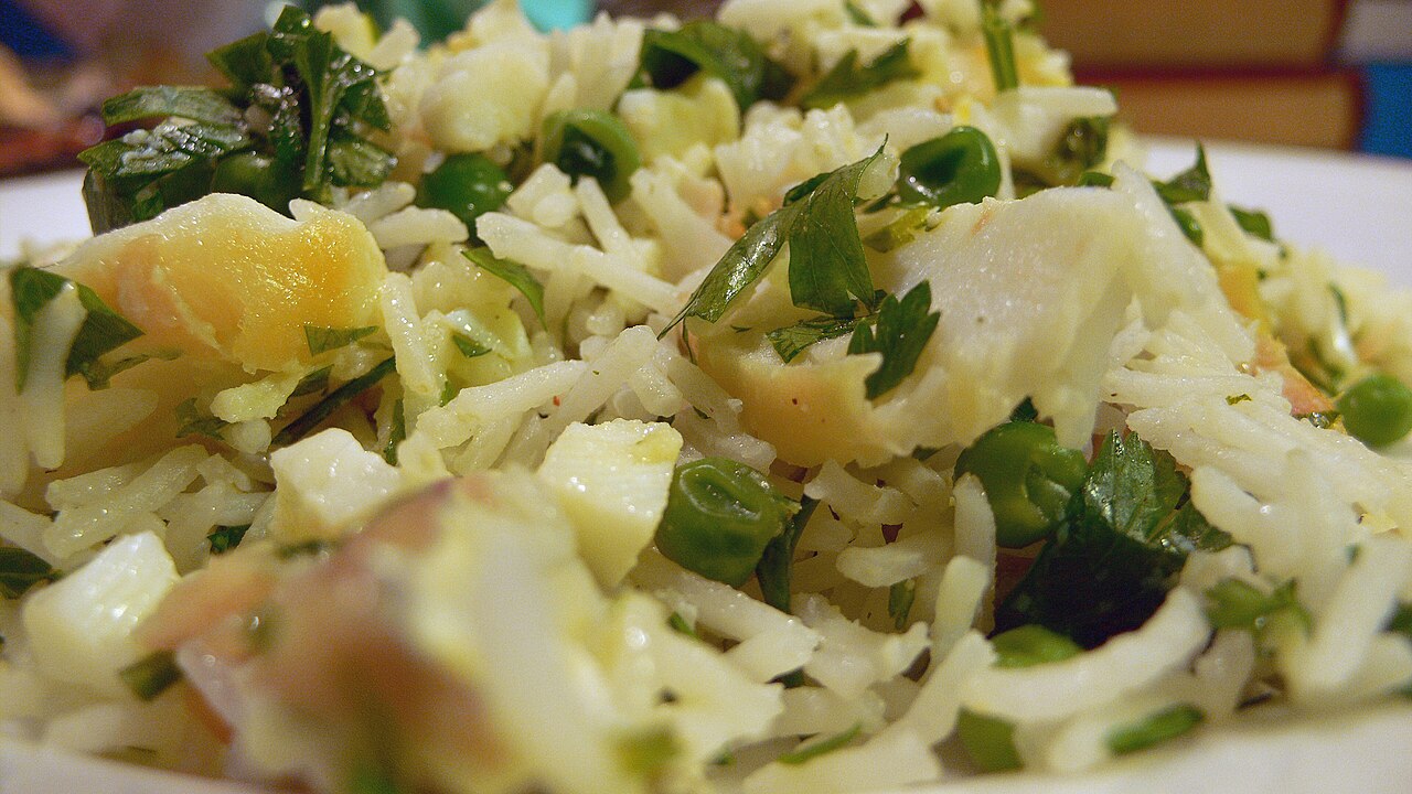 Kedgeree, rice with flaked fish and egg