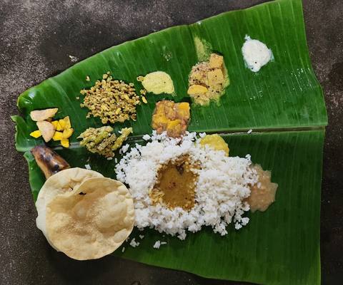 Kerala sadya feast on a banana leaf